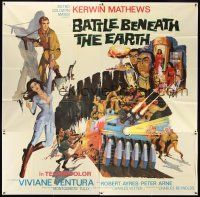 4a507 BATTLE BENEATH THE EARTH 6sh '68 cool sci-fi art of Kerwin Mathews & sexy Viviane Ventura!