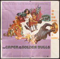 4a524 CAPER OF THE GOLDEN BULLS int'l 6sh '67 Stephen Boyd, Yvette Mimieux, cool bank robbery art!
