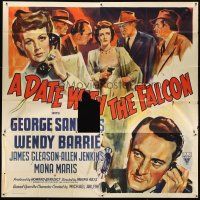 4a539 DATE WITH THE FALCON style A 6sh '41 George Sanders, Wendy Barrie with smoking gun!