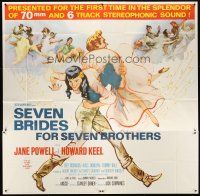 4a627 SEVEN BRIDES FOR SEVEN BROTHERS 6sh R68 art of Howard Keel carrying Jane Powell, MGM classic!