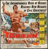 4a644 TARZAN THE MAGNIFICENT 6sh '60 artwork of barechested Gordon Scott, the greatest of them all!