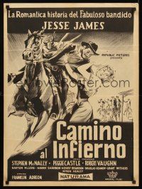 4a677 HELL'S CROSSROADS Argentinean 21x29 '57 McNally as Jesse James on horse & sexy Peggy Castle!