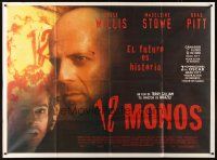 4a680 12 MONKEYS Argentinean 43x58 '96 Bruce Willis, Brad Pitt, Terry Gilliam directed sci-fi!