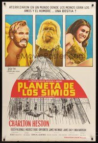 4a864 PLANET OF THE APES Argentinean '68 Charlton Heston, classic sci-fi, art of caged humans!