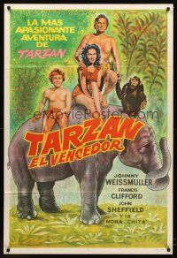 4a879 TARZAN TRIUMPHS Argentinean R50s art of Johnny Weissmuller & sexy Frances Gifford as Zandra!