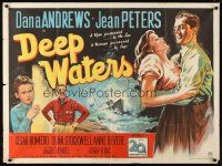 4a023 DEEP WATERS British quad '48 stone litho artwork of Dana Andrews holding sexy Jean Peters!