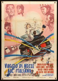 4a254 HONEYMOONS WILL KILL YOU Italian 1p '66 wonderful just married artwork by Piovano/Paradiso!