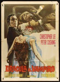 4a255 HORROR OF DRACULA Italian 1p R1970 different art of vampire Christopher Lee holding girl!