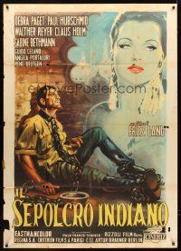 4a263 INDIAN TOMB Italian 1p R1961 Fritz Lang's Das indische Grabma, cool art by Luigi Martinati!