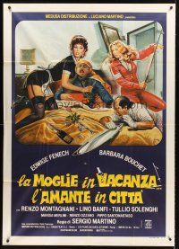 4a272 LA MOGLIE IN VACANZA L'AMANTE IN CITTA Italian 1p '80 wacky adultery art by Enzo Sciotti!