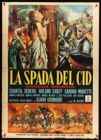 4a333 SWORD OF EL CID Italian 1p '62 art of medieval battle & sexy girl whipped by Antonio Mos!