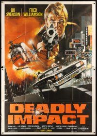 4a137 DEADLY IMPACT Italian 2p '84 cool completely different art of Bo Svenson pointing gun!