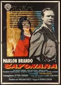 4a174 SAYONARA Italian 2p '57 completely different art of Marlon Brando & Miiko Taka by Nano!