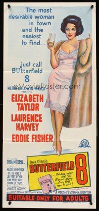 4b157 BUTTERFIELD 8 Aust daybill R66 stone litho of the most desirable callgirl, Elizabeth Taylor!
