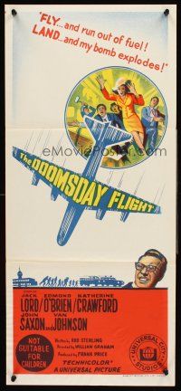 4b198 DOOMSDAY FLIGHT Aust daybill '68 Jack Lord, Edmond O'Brien, crashing airplane stone litho!