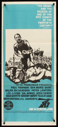 4b207 EXODUS Aust daybill '62 Otto Preminger, title art of arms reaching for rifle by Saul Bass!