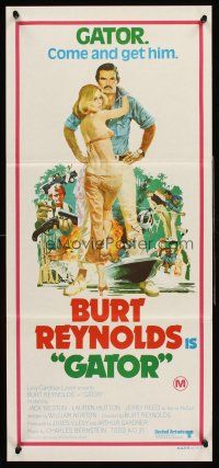 4b228 GATOR Aust daybill '76 art of Burt Reynolds & Hutton by McGinnis, White Lightning sequel!