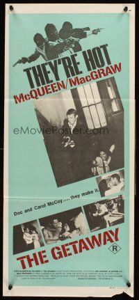 4b230 GETAWAY Aust daybill '72 Steve McQueen, Ali McGraw, Sam Peckinpah, cool different images!