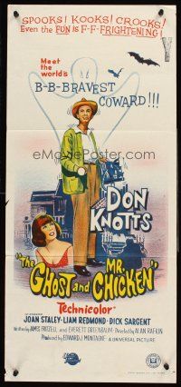 4b231 GHOST & MR. CHICKEN Aust daybill '66 scared Don Knotts fighting spooks, kooks, and crooks!