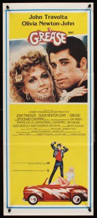 4b240 GREASE Aust daybill '78 close up of John Travolta & Olivia Newton-John in a classic musical!