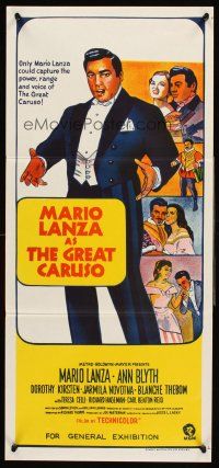 4b241 GREAT CARUSO Aust daybill R68 stone litho of Mario Lanza & with pretty Ann Blyth!