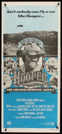 4b252 HOOPER Aust daybill '78 duotone art of stunt man Burt Reynolds plus car jumping ravine!