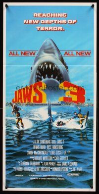 4b268 JAWS 3-D Aust daybill '83 great Gary Meyer shark artwork, different title!
