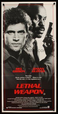 4b285 LETHAL WEAPON Aust daybill '87 great close image of cop partners Mel Gibson & Danny Glover!