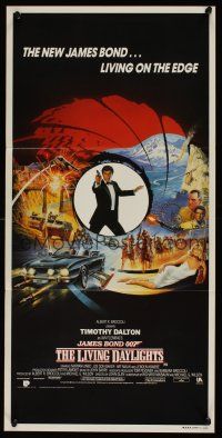 4b288 LIVING DAYLIGHTS Aust daybill '87 Timothy Dalton as James Bond in cool art montage!