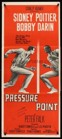 4b341 PRESSURE POINT Aust daybill '62 Sidney Poitier squares off against Bobby Darin, cool art!