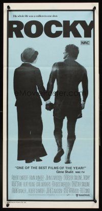 4b360 ROCKY Aust daybill '77 boxer Sylvester Stallone holding hands with Talia Shire!
