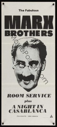 4b366 ROOM SERVICE/NIGHT IN CASABLANCA Aust daybill '70s great headshot image of Groucho Marx!