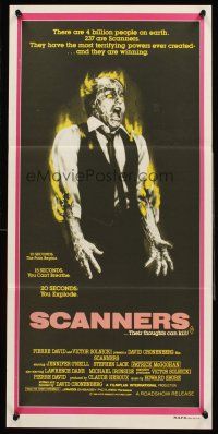 4b371 SCANNERS Aust daybill '81 David Cronenberg, in 20 sec your head explodes, sci-fi art by Joann!