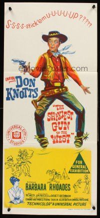 4b376 SHAKIEST GUN IN THE WEST Aust daybill '68 full-length stone litho of wacky Don Knotts!