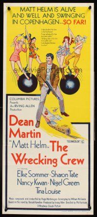 4b454 WRECKING CREW Aust daybill '69 stone litho of Dean Martin as Matt Helm with sexy spy babes!