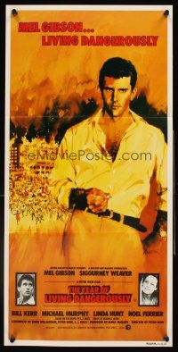 4b457 YEAR OF LIVING DANGEROUSLY Aust daybill '83 Peter Weir, art of Mel Gibson by Stapleton!