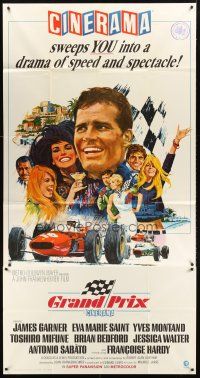 4c021 GRAND PRIX int'l 3sh '67 Formula One race car driver James Garner, artwork by Howard Terpning!