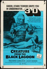 4c026 CREATURE FROM THE BLACK LAGOON 1sh R72 great artwork of monster attacking sexy girl!