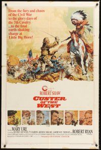 4c027 CUSTER OF THE WEST style A 1sh '68 art of Shaw vs Indians at the Battle of Little Big Horn!
