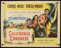 4d072 CALIFORNIA CONQUEST 1/2sh '52 barechested Cornel Wilde & Teresa Wright fight for freedom!