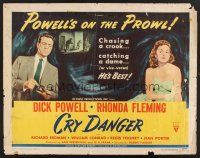 4d109 CRY DANGER style A 1/2sh '51 great film noir art of Dick Powell & sexy Rhonda Fleming!