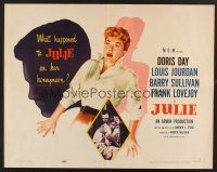 4d232 JULIE style A 1/2sh '56 what happened to Doris Day on her honeymoon with Louis Jourdan?