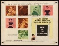4d257 LOVE IN THE AFTERNOON style A 1/2sh '57 Gary Cooper, Audrey Hepburn, Maurice Chevalier!