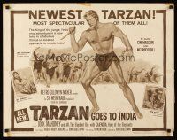 4d407 TARZAN GOES TO INDIA 1/2sh '62 great image of Jock Mahoney as the King of the Jungle!