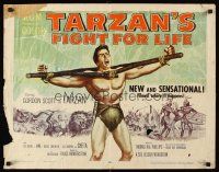 4d410 TARZAN'S FIGHT FOR LIFE style A 1/2sh '58 art of Gordon Scott bound w/arms outstretched!