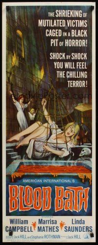 4e072 BLOOD BATH insert '66 AIP, art of sexy shrieking girl being lowered into a pit of horror!