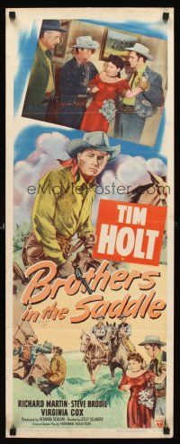 4e088 BROTHERS IN THE SADDLE insert '48 cool western artwork of cowboy Tim Holt on horse with gun!