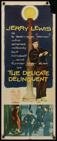 4e167 DELICATE DELINQUENT insert '57 wacky teen-age terror Jerry Lewis leaning on light post!