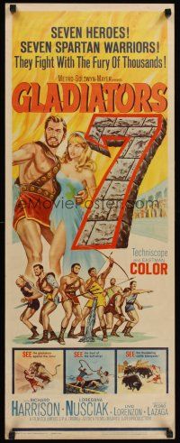 4e280 GLADIATORS SEVEN insert '63 art of 7 Spartan warriors who fight with the fury of thousands!