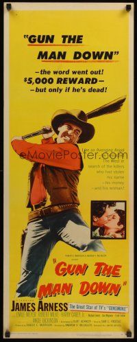 4e303 GUN THE MAN DOWN insert '56 James Arness terrorized the West in search of killers!